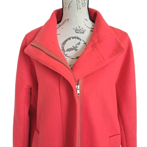SOLD J. Crew Factory City long Coat Cocoon wool blend Pea coral red winter 10 - Picture 14 of 16
